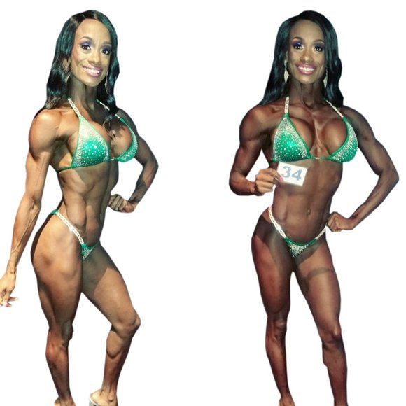 Rhinestone Green competition bikini suit posing bikini NPC IFBB  Posing bikinis - Picture 7 of 8